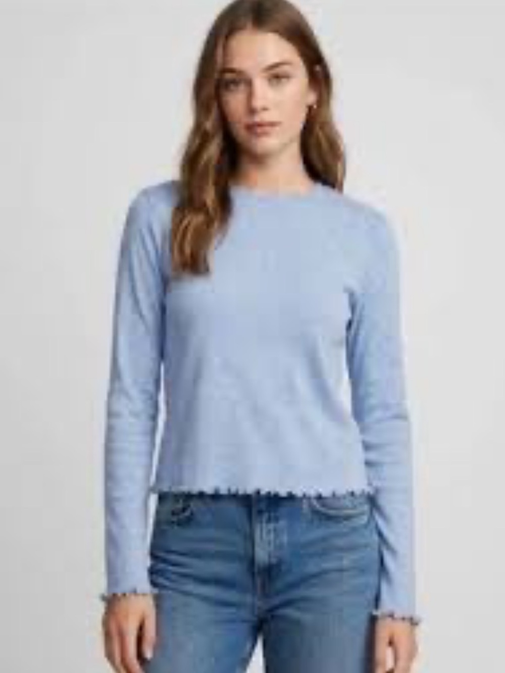 Something Navy Sara Pastel Blue Ribbed Long-Sleeve T-shirt Cotton Top Small